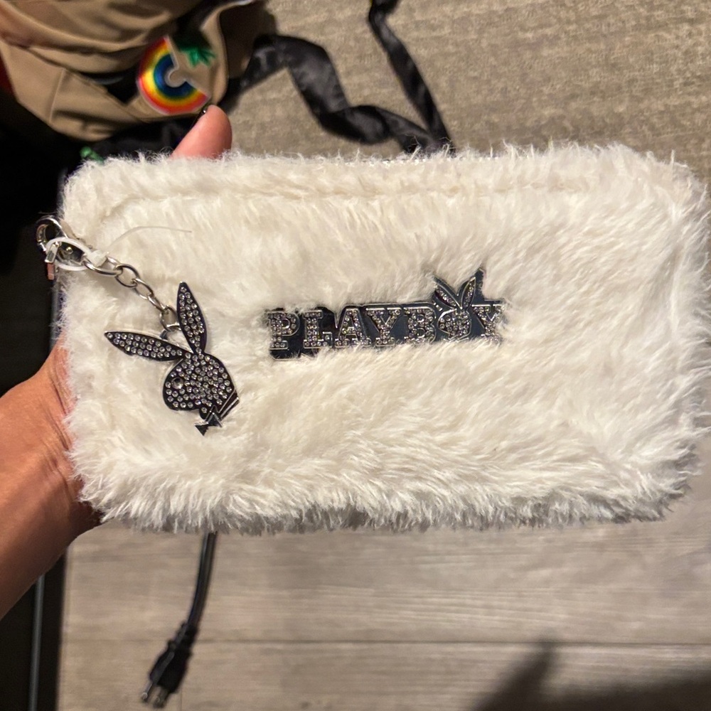 Playboy Cream Faux Fur Clutch